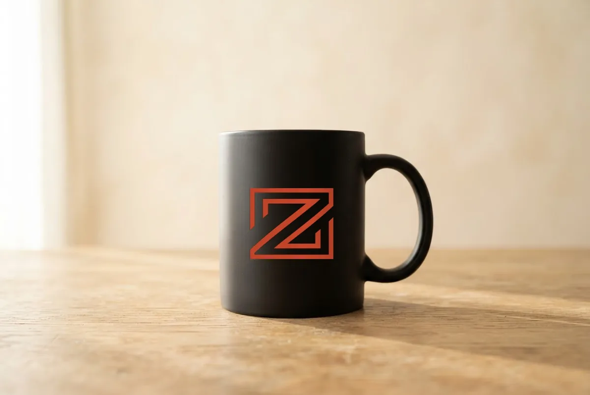 Caneca preta com o símbolo coral