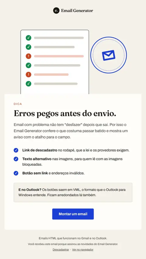 E-mail Email Generator: Antes de enviar, o gerador confere o seu e-mail