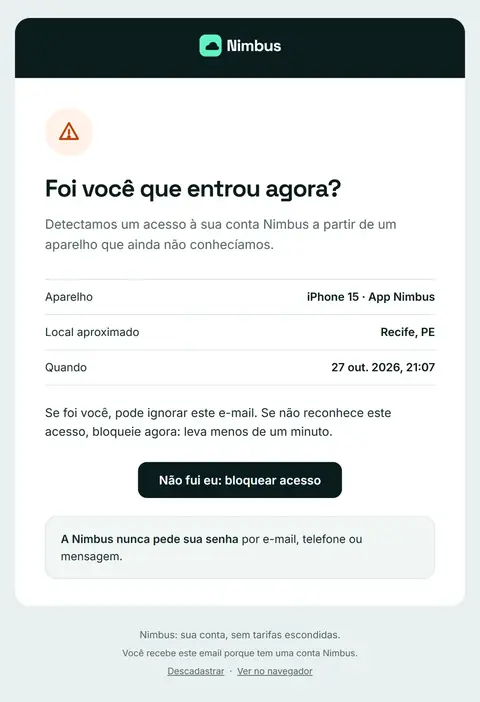 E-mail Nimbus: Novo acesso à sua conta Nimbus