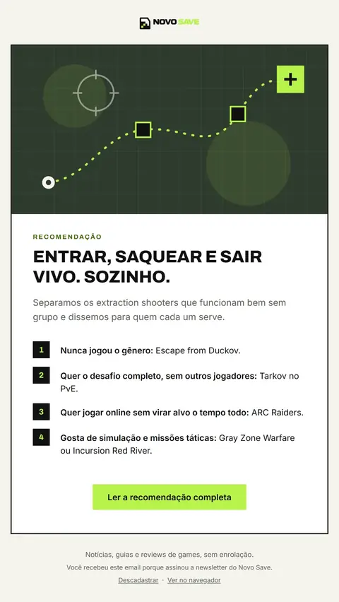 E-mail Novo Save: Quer jogar extraction shooter sem grupo? Comece por aqui
