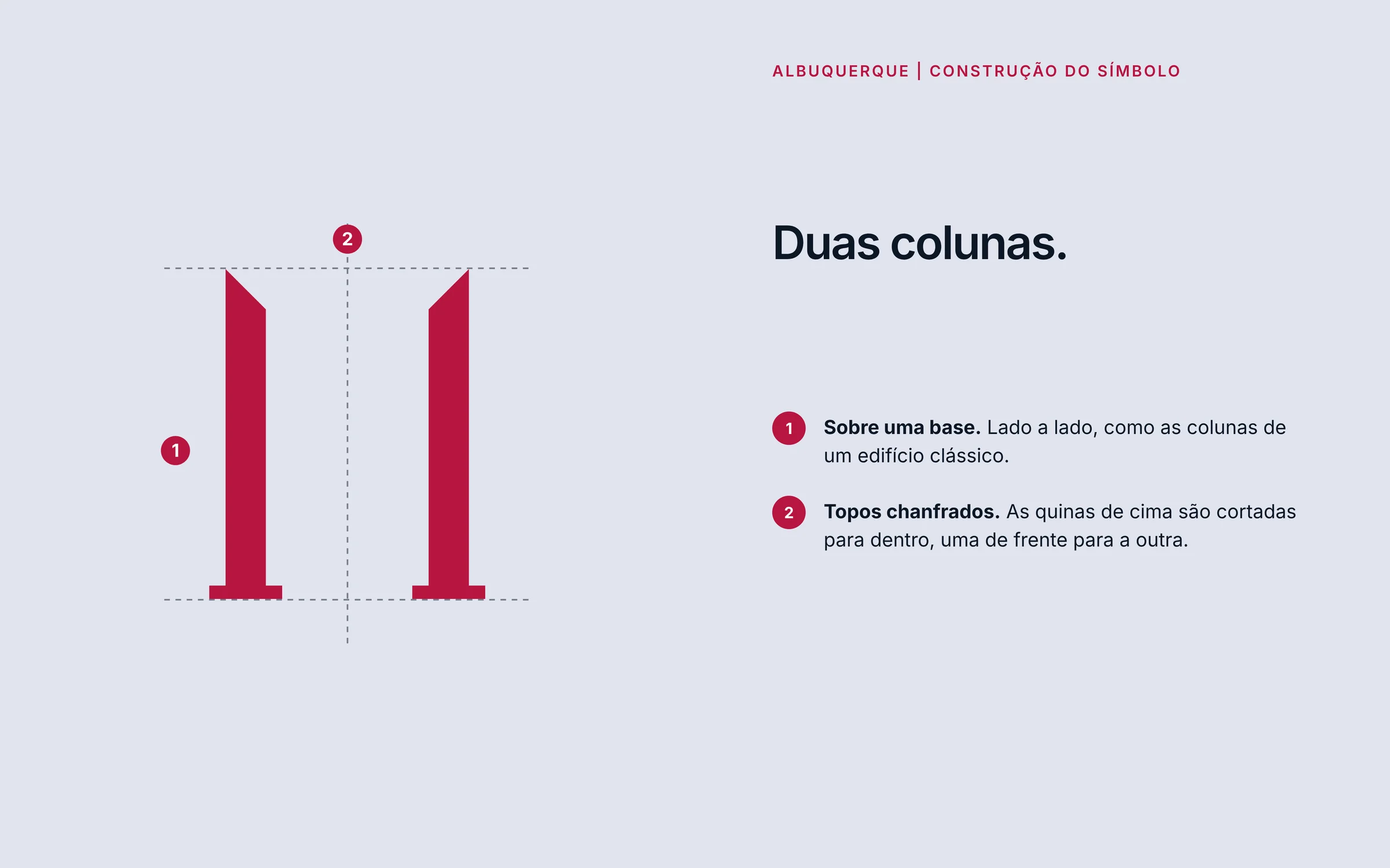 Construção do símbolo: duas colunas sobre uma base, com os topos chanfrados
