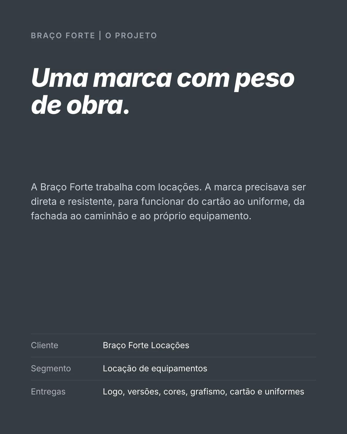 Texto de apresentação do projeto com cliente, segmento e entregas