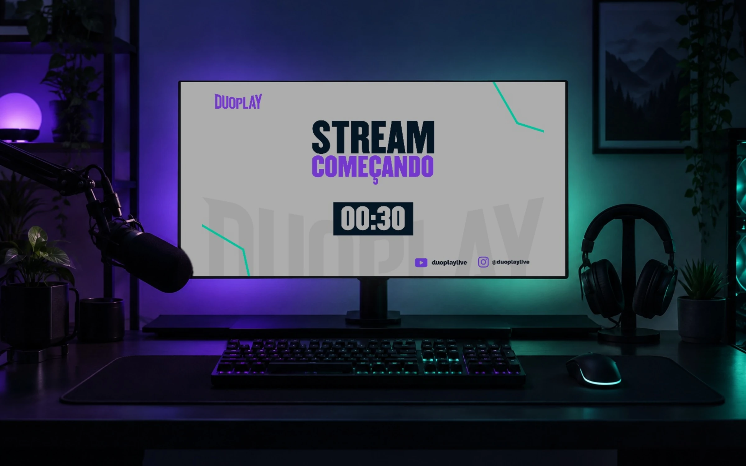 Monitor de um setup de live com a tela Stream começando