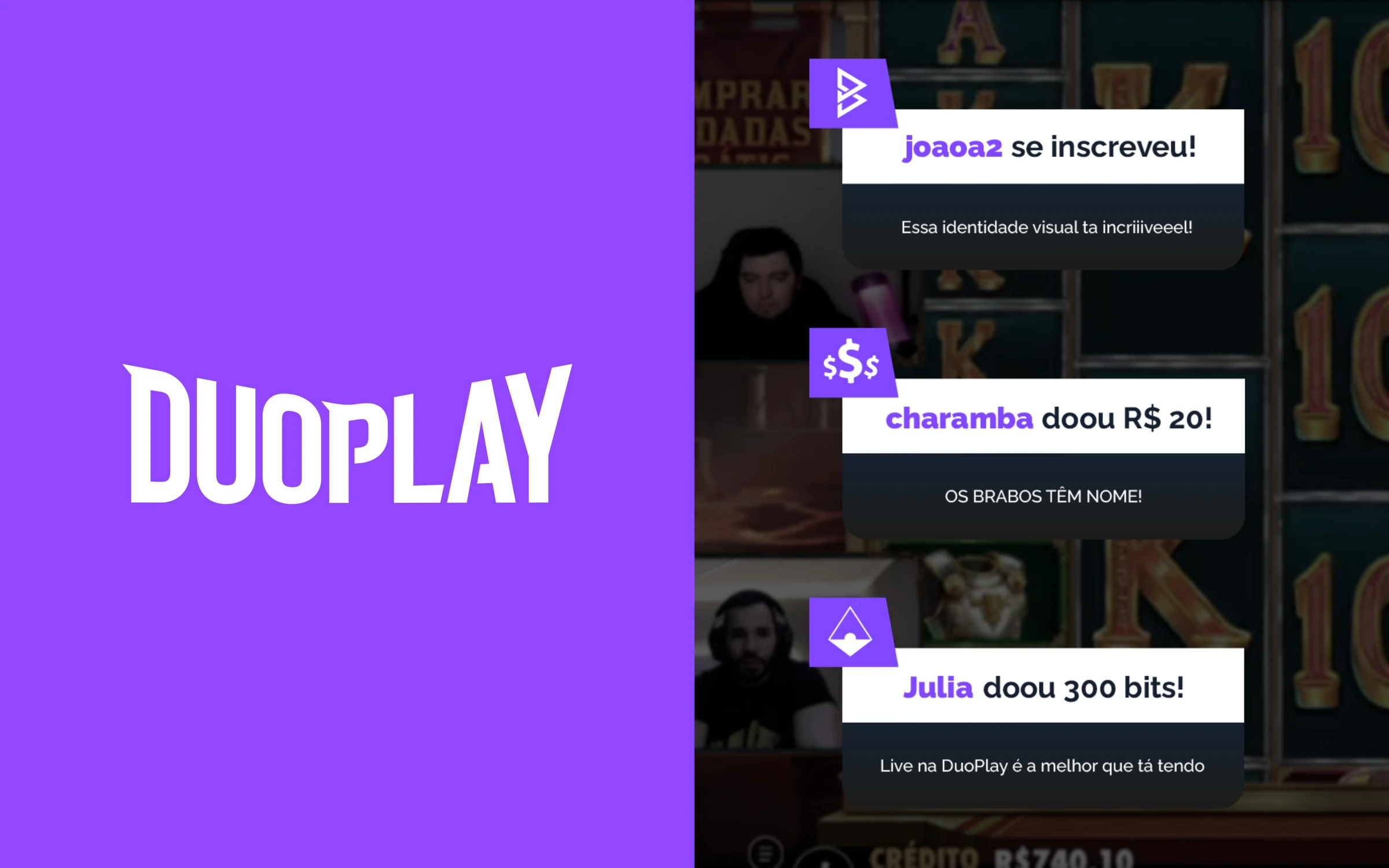 Alertas de inscrição e doação durante a live
