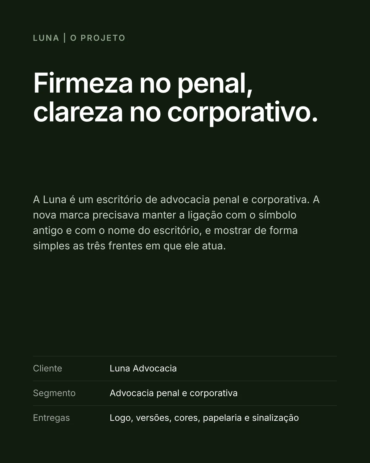 Texto de apresentação do projeto com cliente, segmento e entregas
