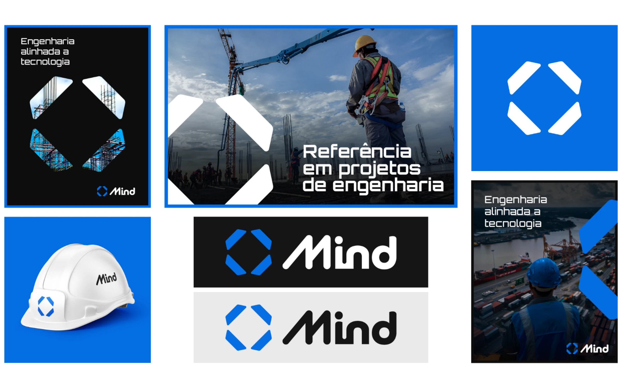 Posts, capacete e versões do logo da Mind