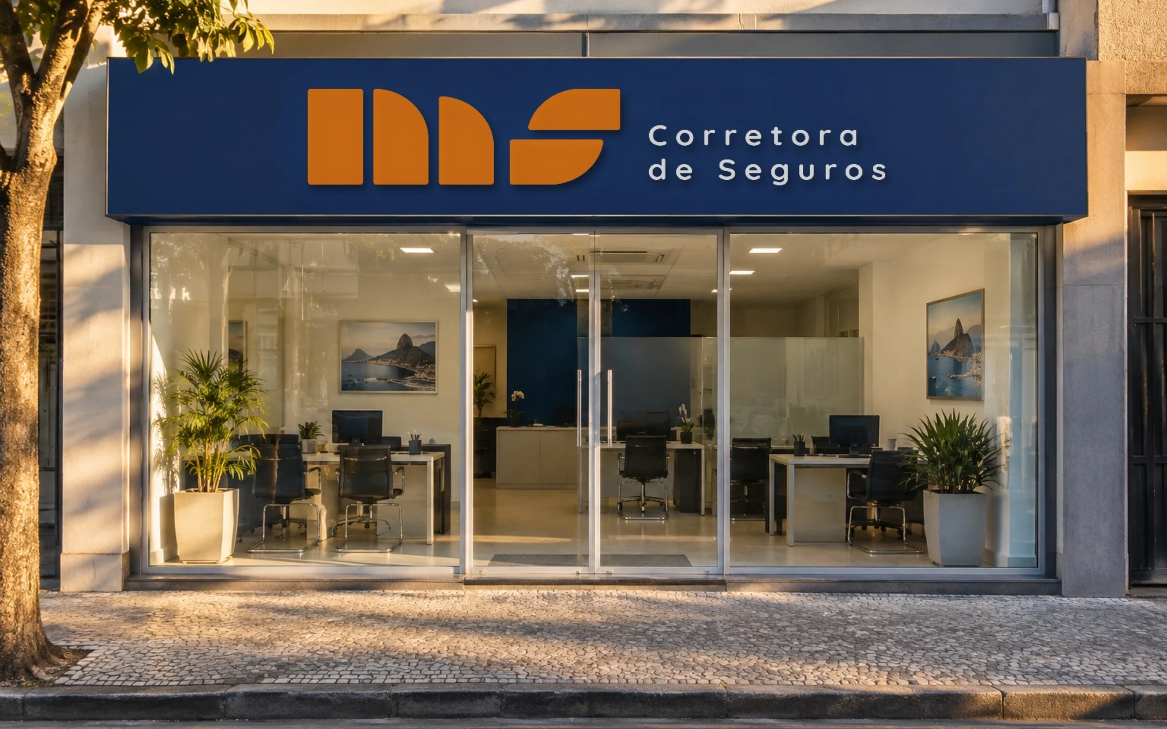Escritório com o letreiro da MS Corretora