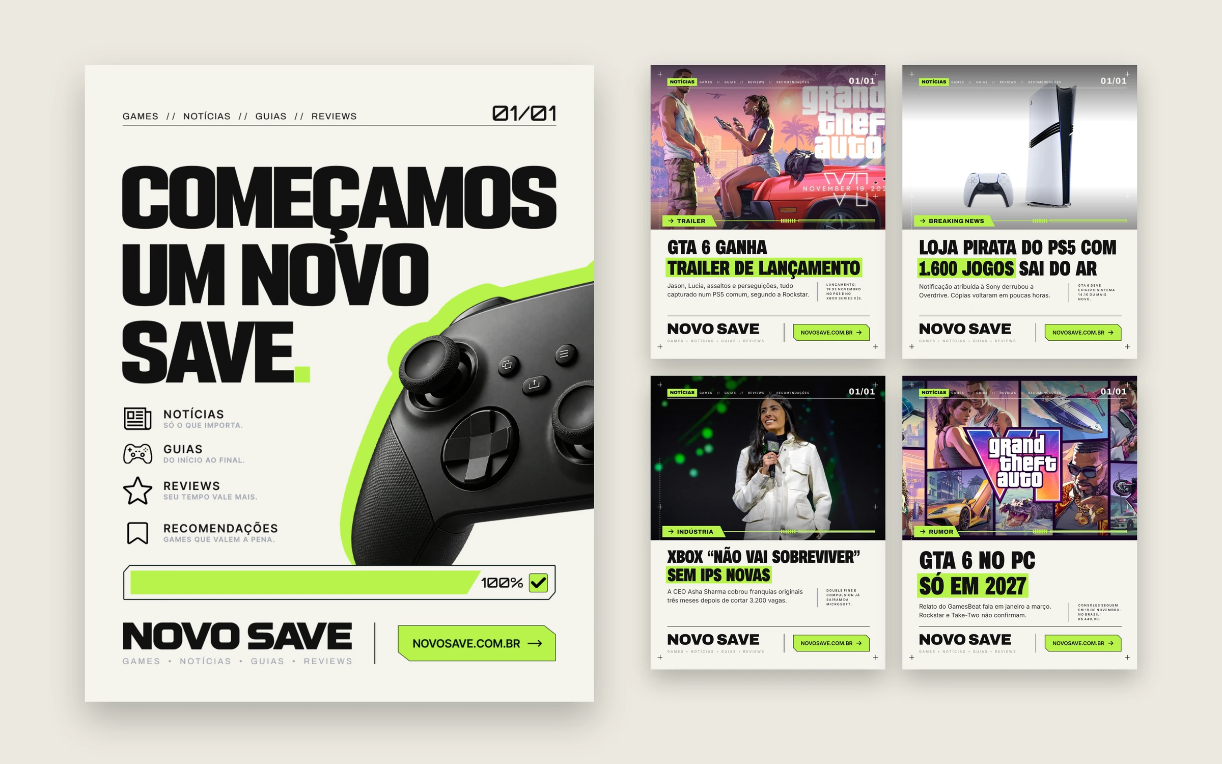 Posts do Instagram do Novo Save: a abertura e quatro notícias