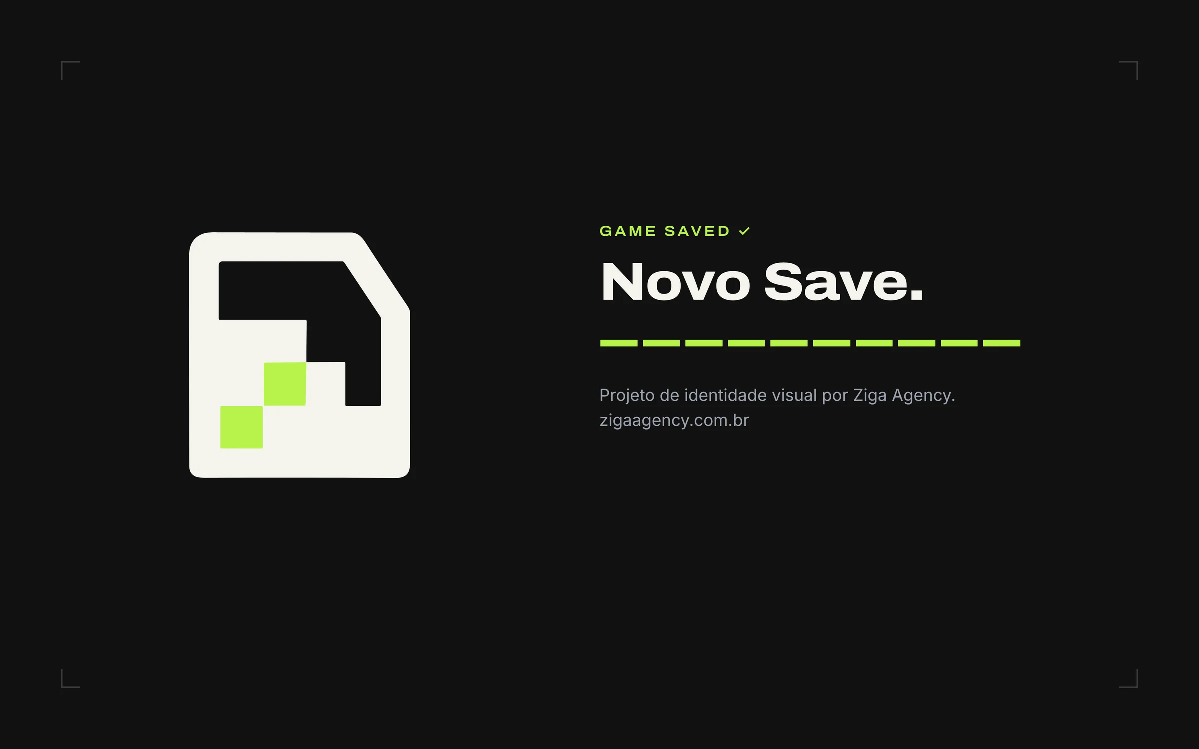 O símbolo do Novo Save com GAME SAVED e os créditos do projeto