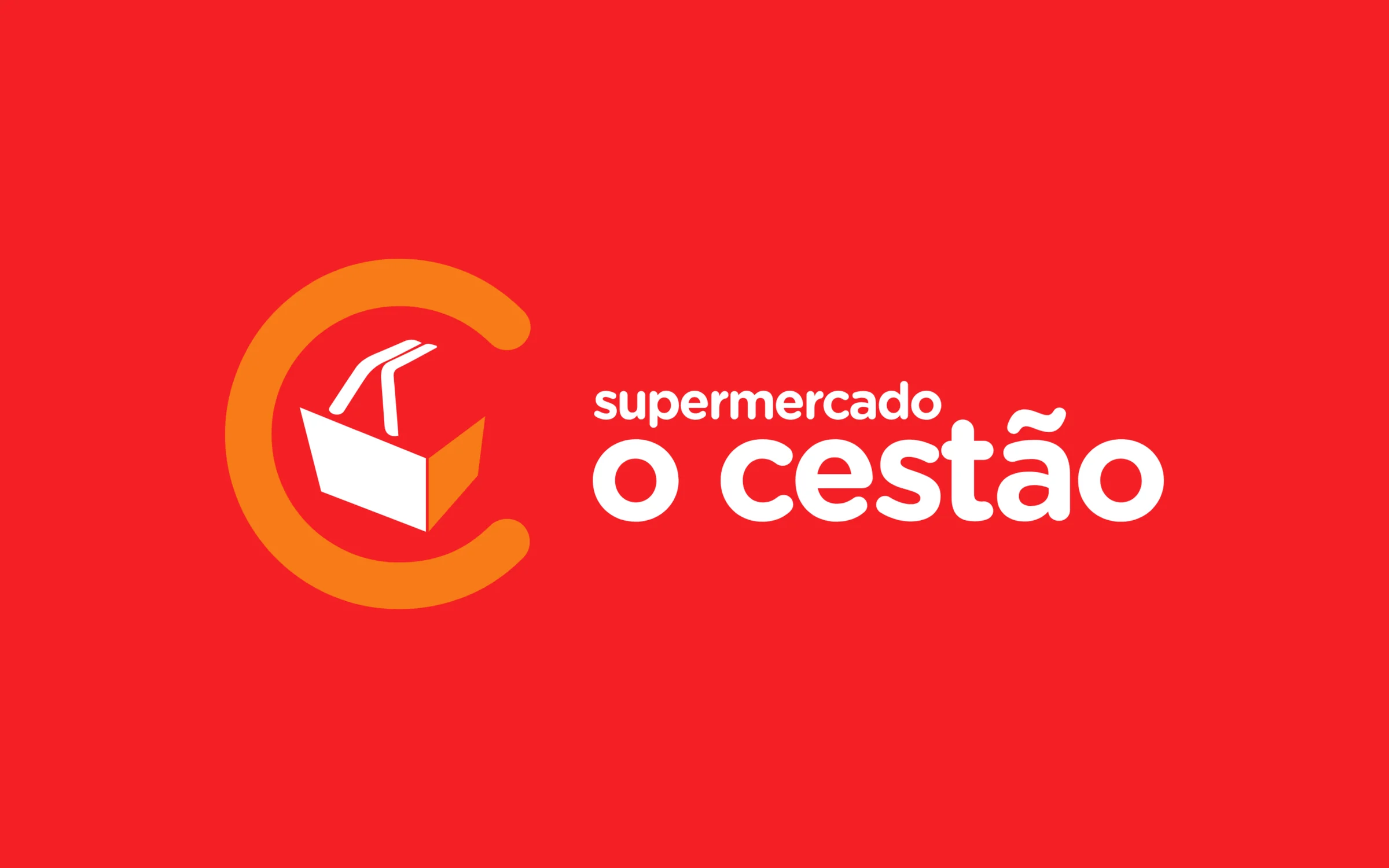 Logo do Supermercado O Cestão em branco e laranja sobre vermelho