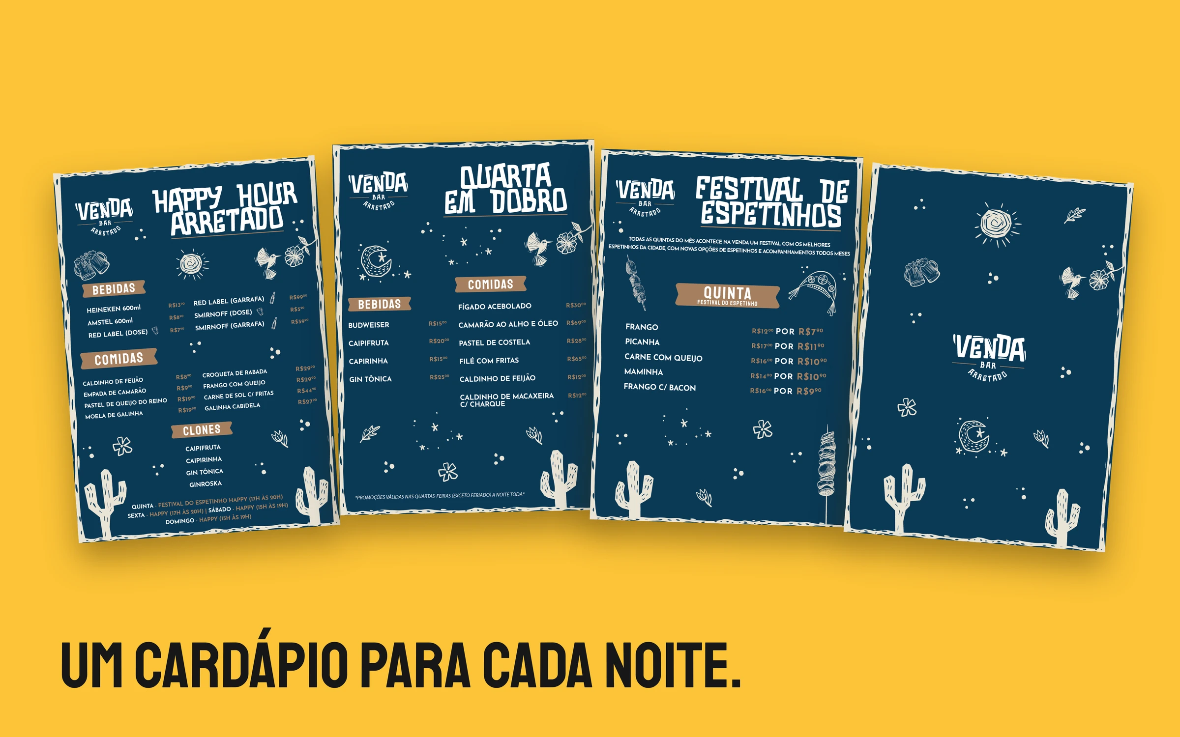 Os quatro cardápios do Venda sobre amarelo