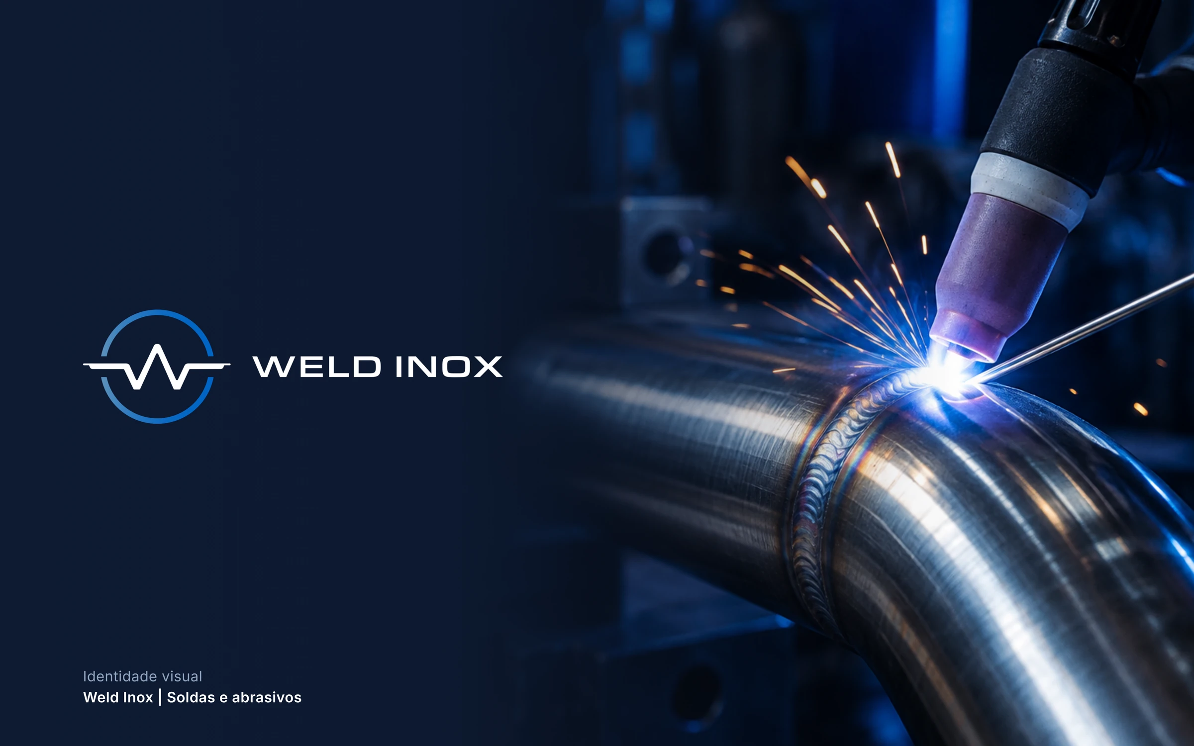 Logo da Weld Inox ao lado de uma foto de solda TIG em tubo de inox