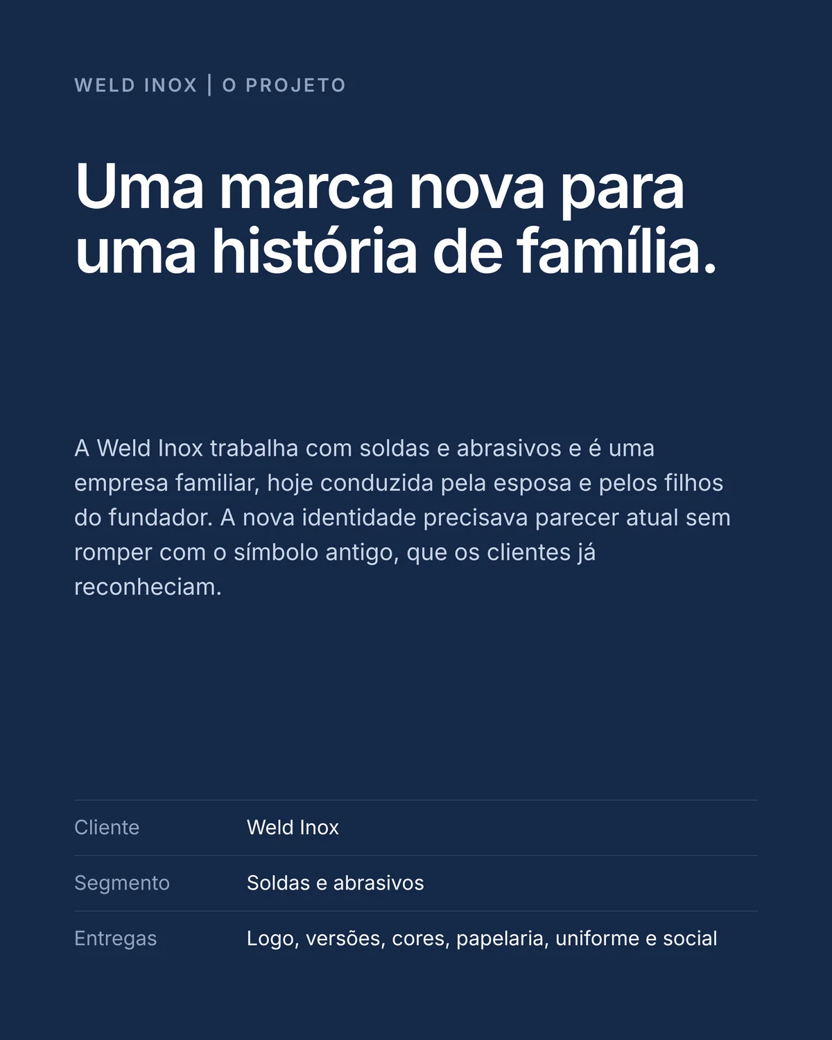 Texto de apresentação do projeto com cliente, segmento e entregas