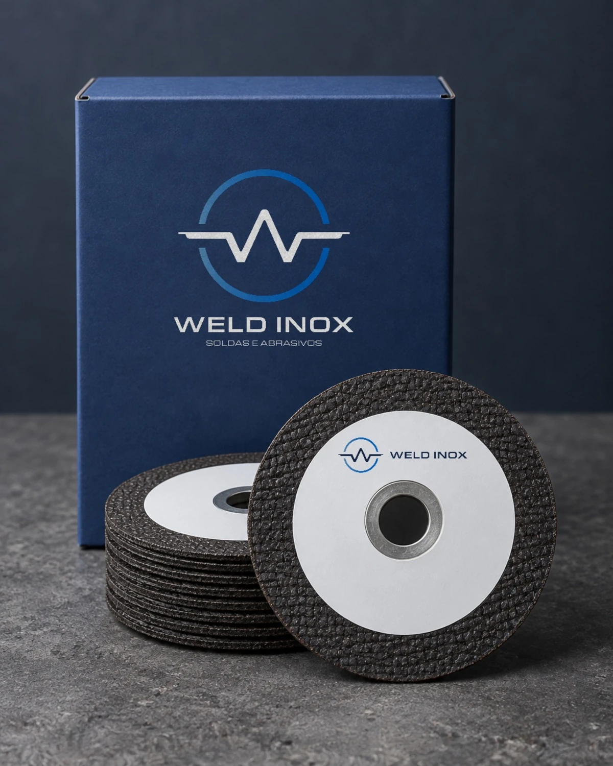 Caixa e discos de corte com a marca Weld Inox