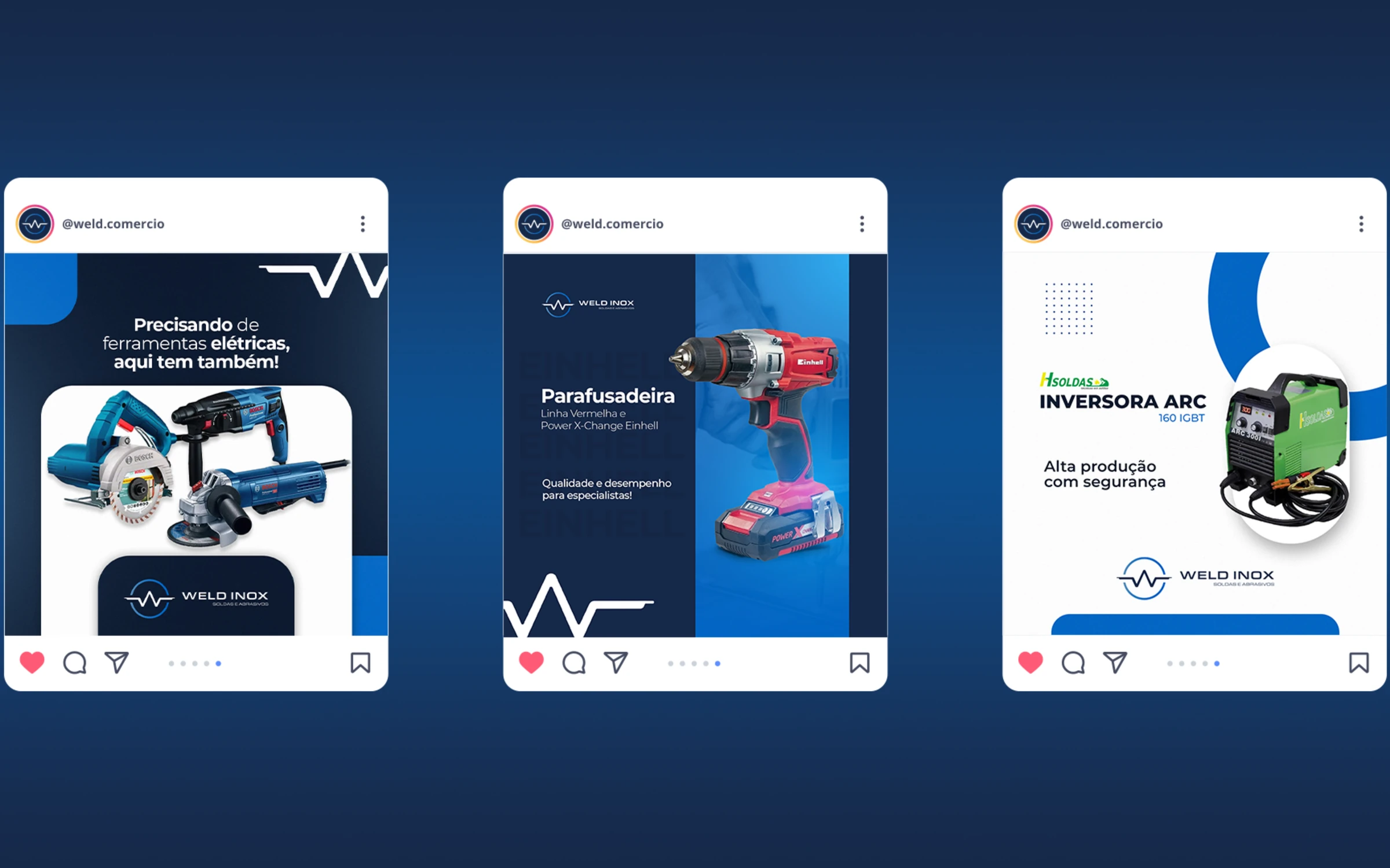 Três posts da Weld Inox no Instagram