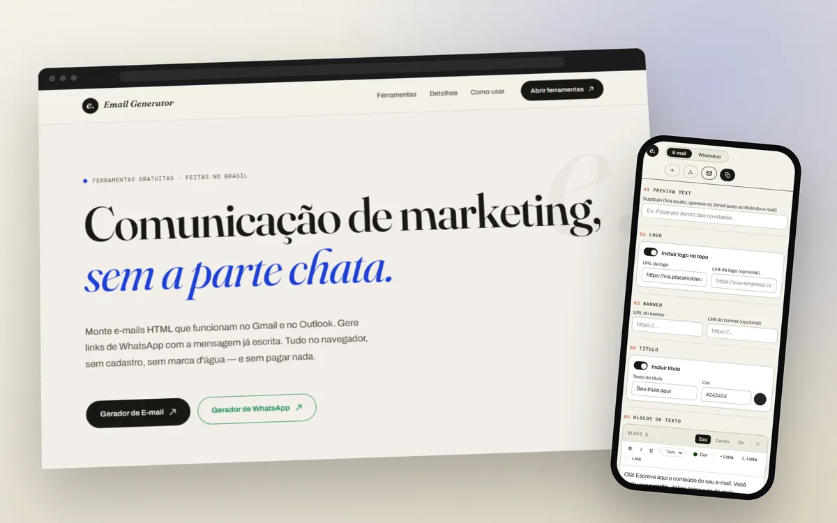 Email Generator no computador e no celular
