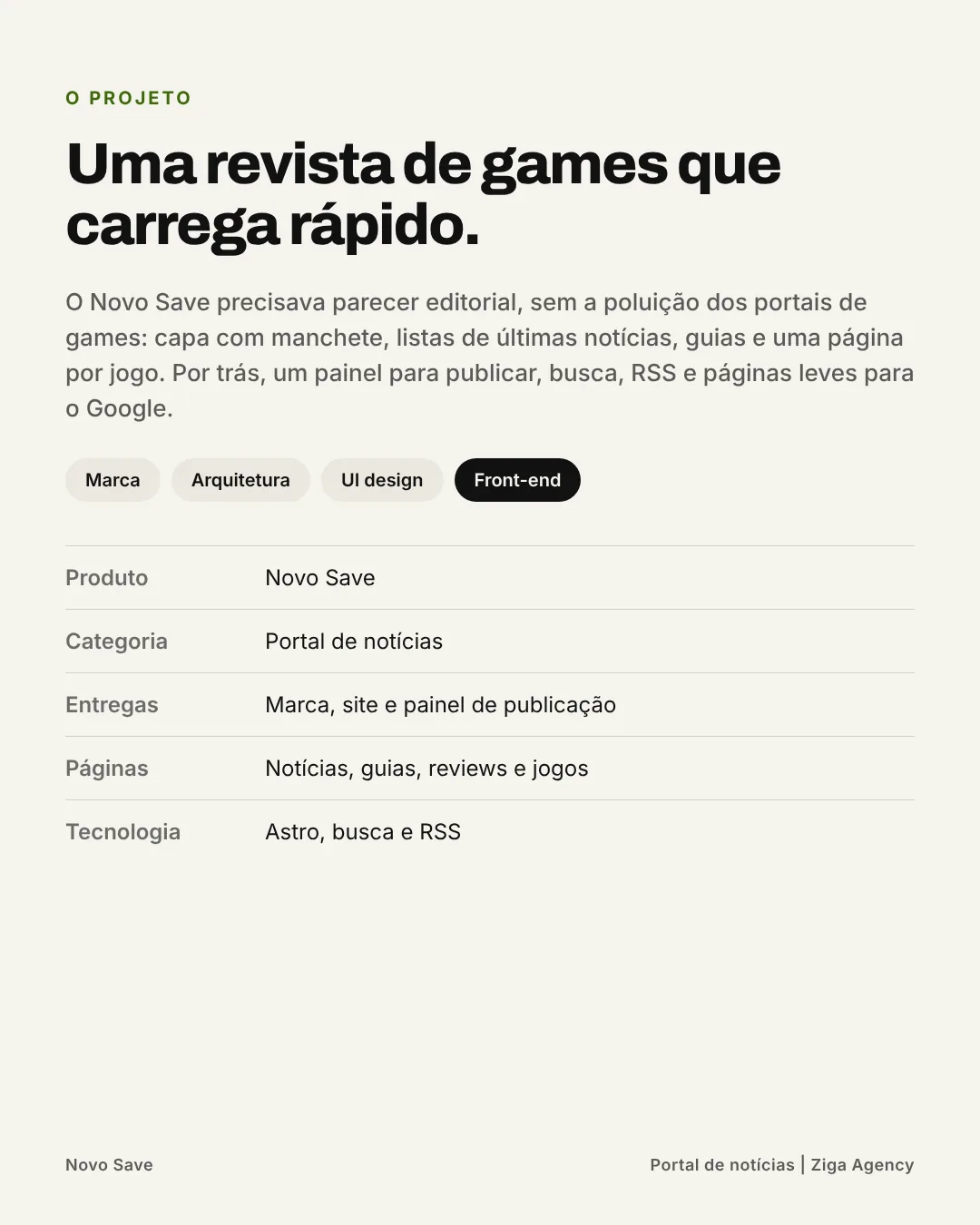 Apresentação do projeto Novo Save com a ficha técnica