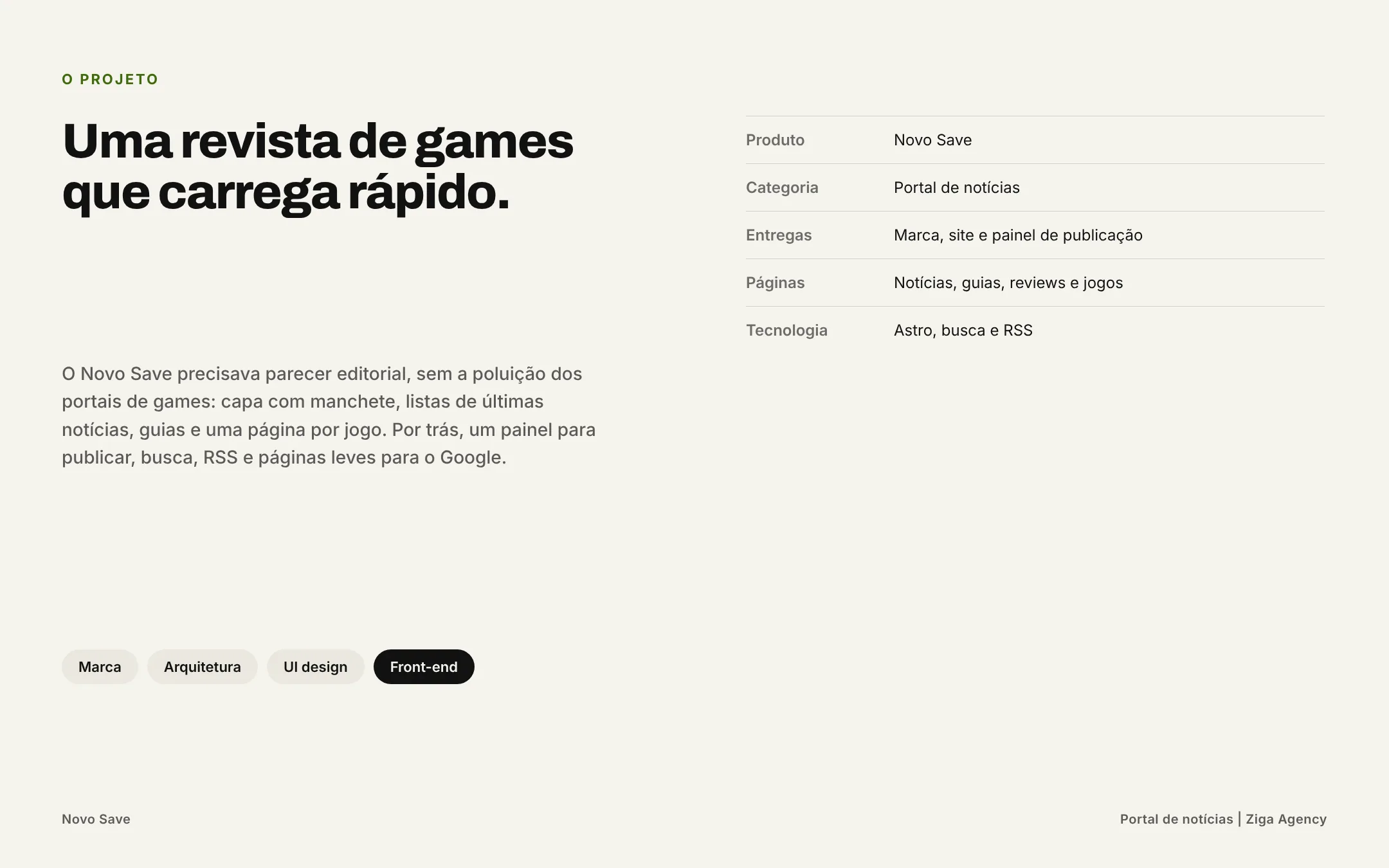Apresentação do projeto Novo Save com a ficha técnica