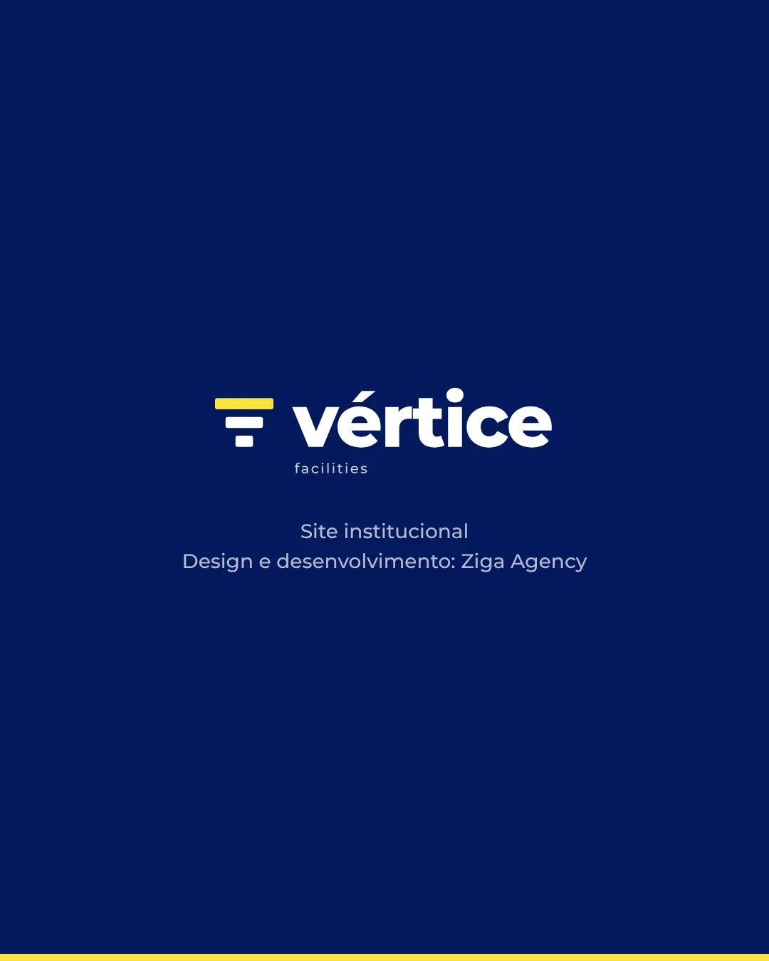 Logo do Vértice Facilities e créditos do projeto