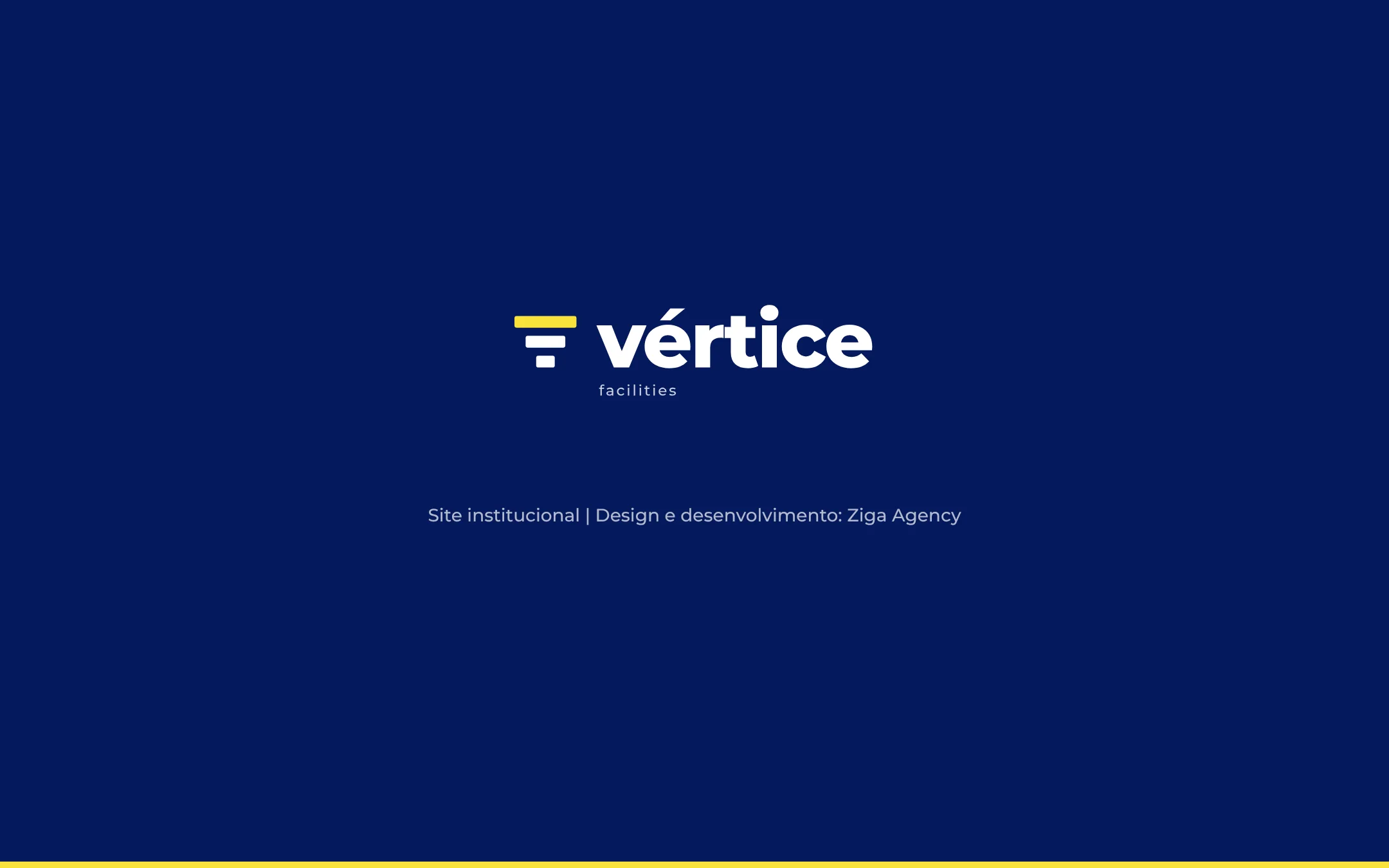 Logo do Vértice Facilities e créditos do projeto